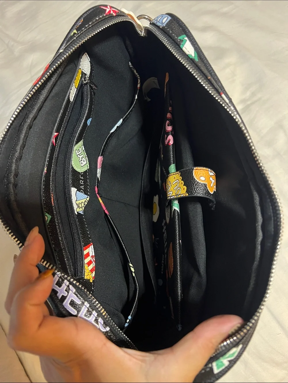Black Laptop Tote Bag with Colorful Sticker Print